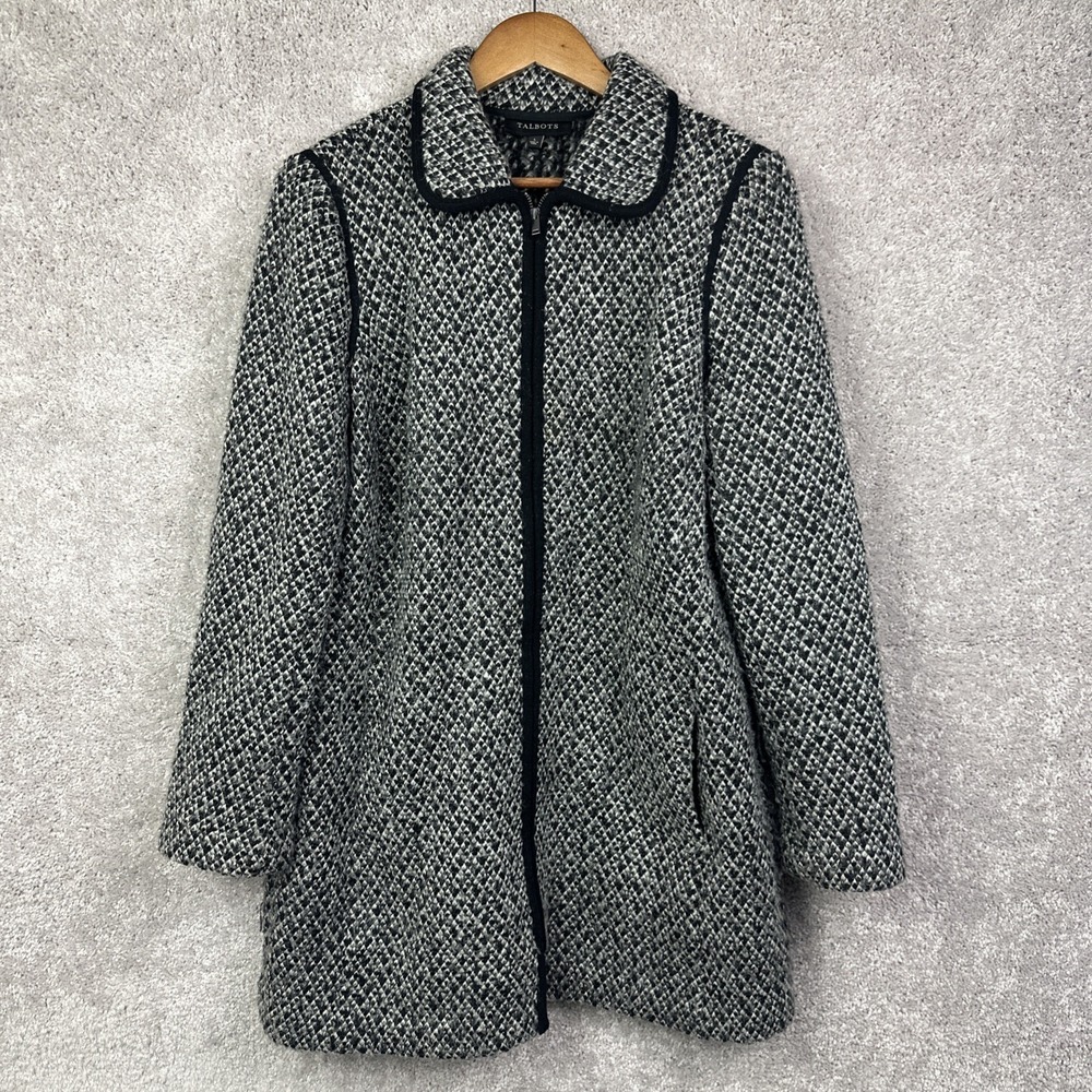 Talbots Wool Blend Coatigan‎ Stand Collar Coat Sweater Women's Large Gray Boho